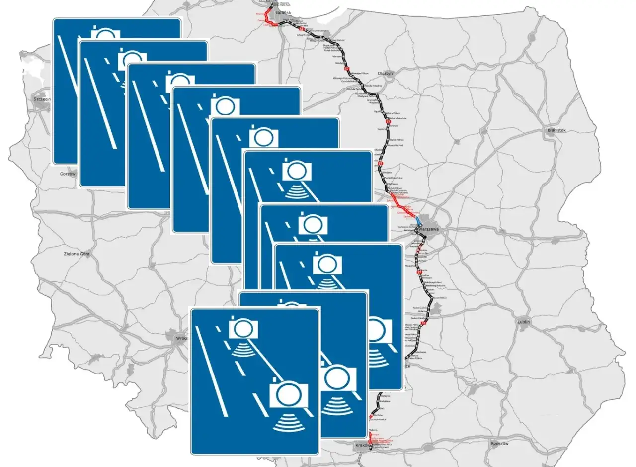 Znaki informujące o odcinkach objętych monitoringiem na mapie Polski. Ile można jechać na S7? Sprawdź lokalizację fotoradarów!