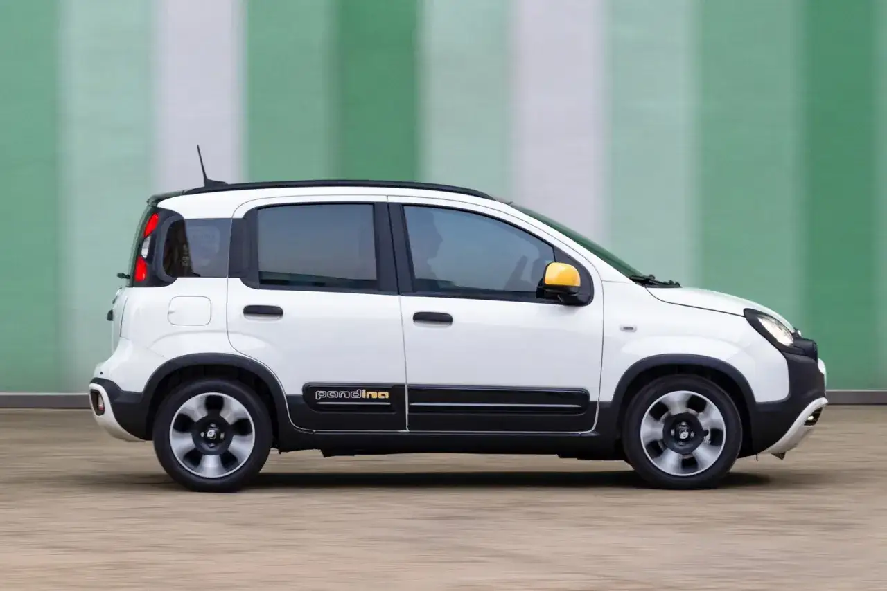 La Fiat Panda, un'icona di macchine economiche, sfreccia con stile. Il suo design compatto e funzionale la rende perfetta per la città.