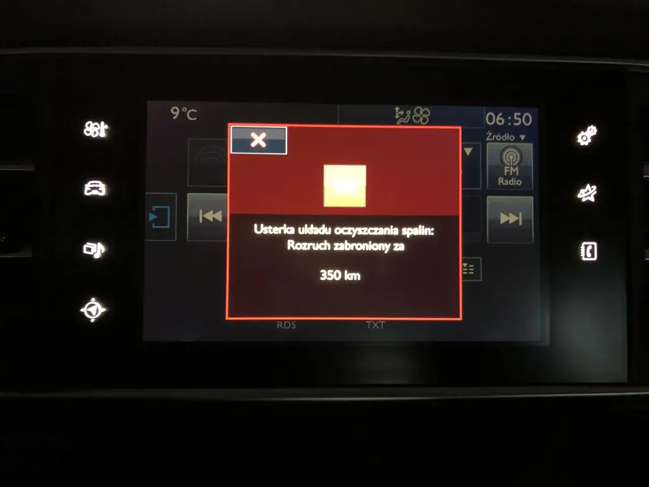 Awaria układu oczyszczania spalin. Rozruch zabroniony za 350 km.