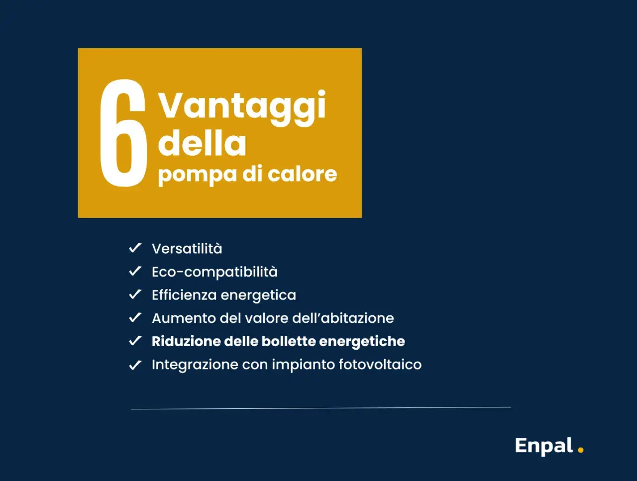 6 vantaggi della pompa di calore: versatilit&agrave;, eco-compatibilit&agrave;, efficienza energetica, aumento valore casa, riduzione bollette. Ottieni il bonus rottamazione caldaia!