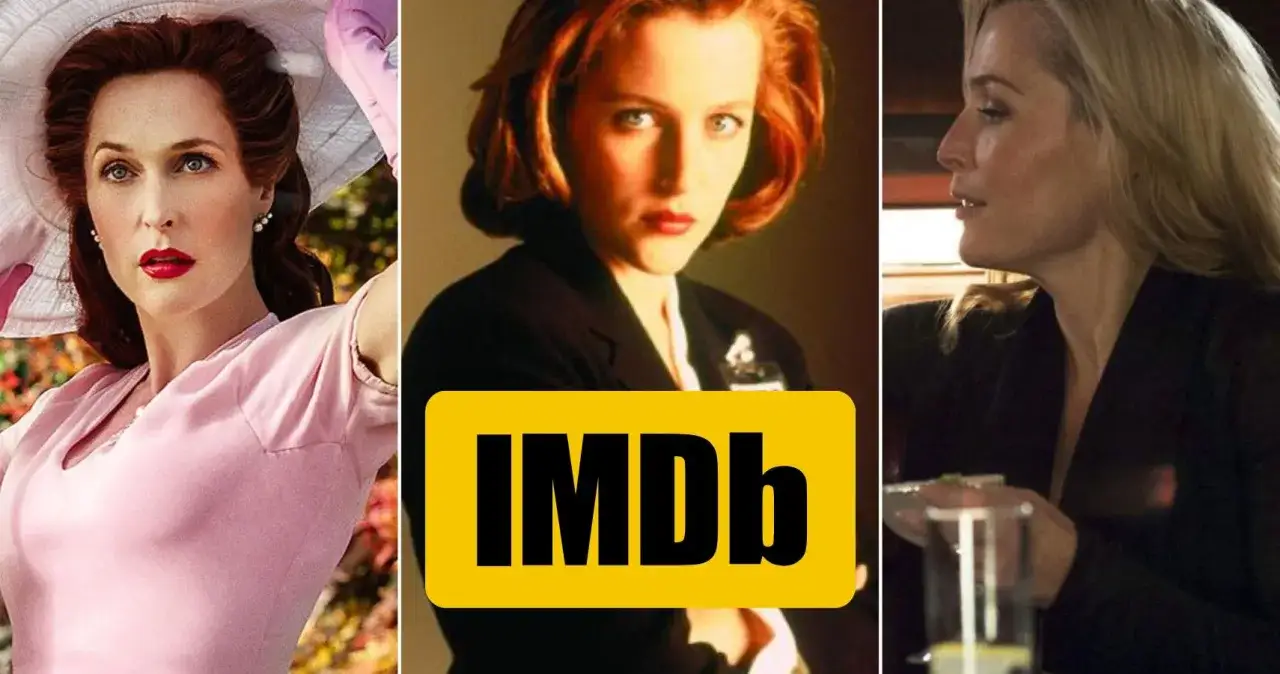 Gillian Anderson w filmach, serialach i programach. Trzy ujęcia aktorki w różnych rolach.