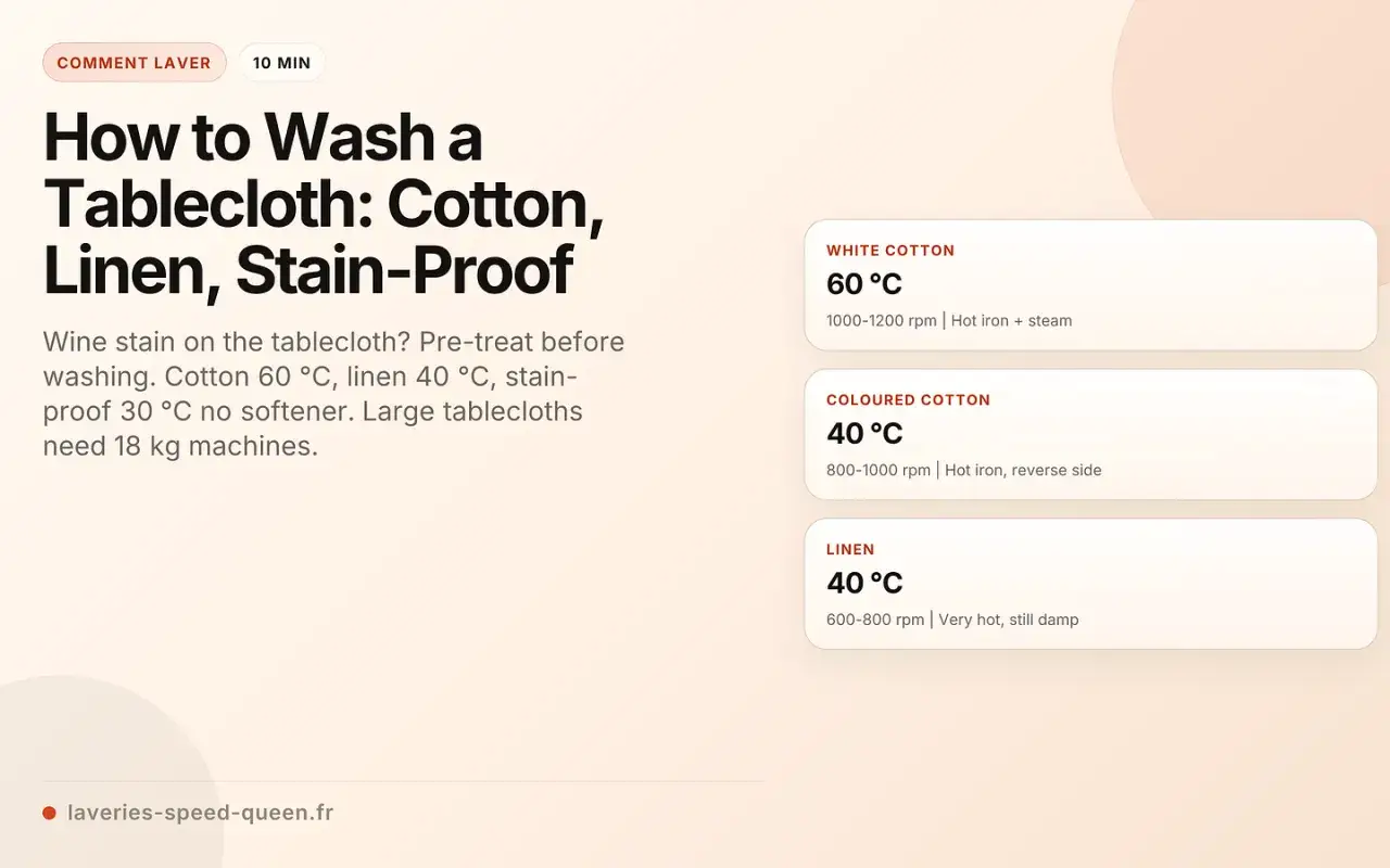 Anleitung zum Tischdecke waschen: Baumwolle 60°C, Leinen 40°C. Tipps für Fleckenentfernung und Maschinenkapazität.