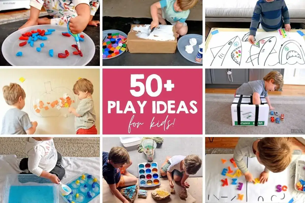 Creative play ideas for kids, including sensory bins and art projects, perfect for learning for 1 year olds.