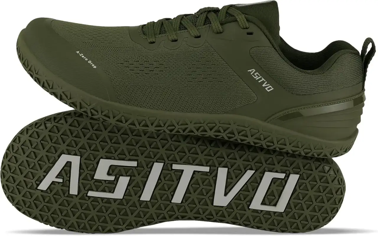Zielone buty sportowe ASITVO z niskim dropem. Idealne, jeśli zastanawiasz się, jakie buty na siłownię wybrać.