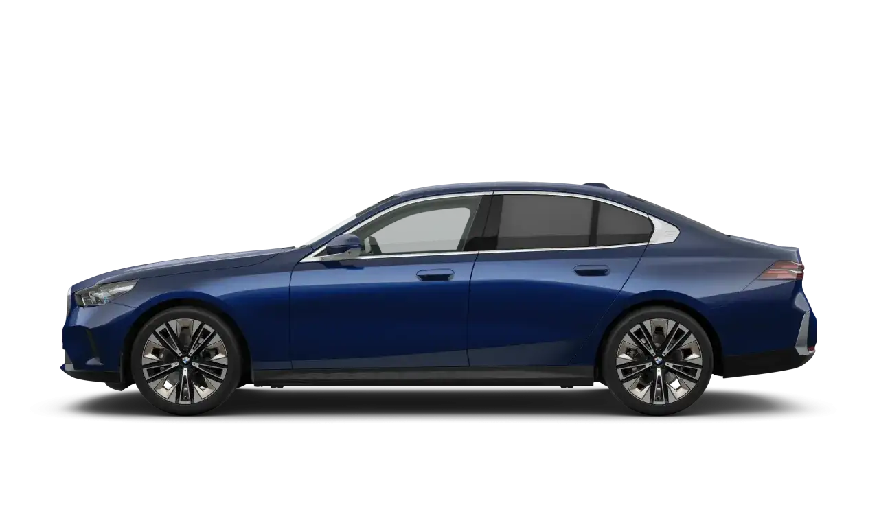 Eleganckie, granatowe BMW 520 z chromowanymi detalami i nowoczesnymi felgami, prezentowane na czarnym tle.