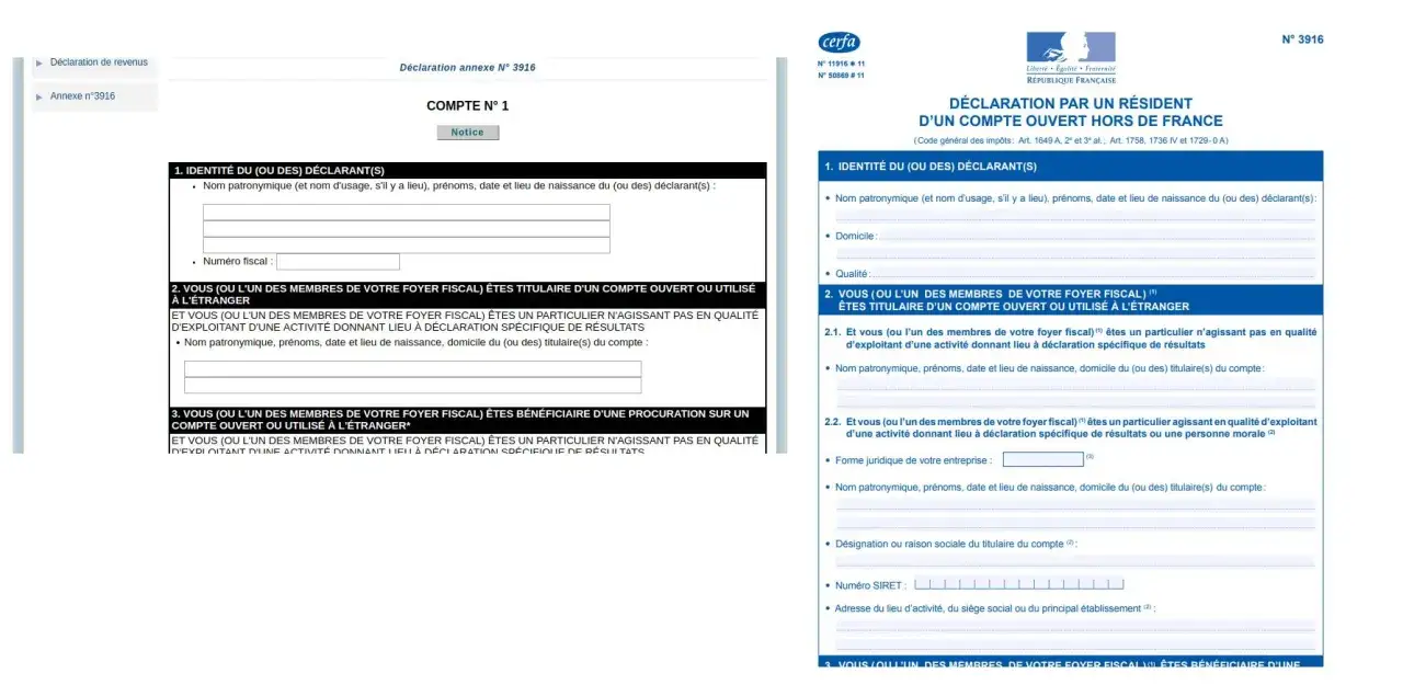 Formulaire de d&eacute;claration d'un compte ouvert hors de France. Il s'agit d'une d&eacute;claration compte etranger pour les r&eacute;sidents fran&ccedil;ais.