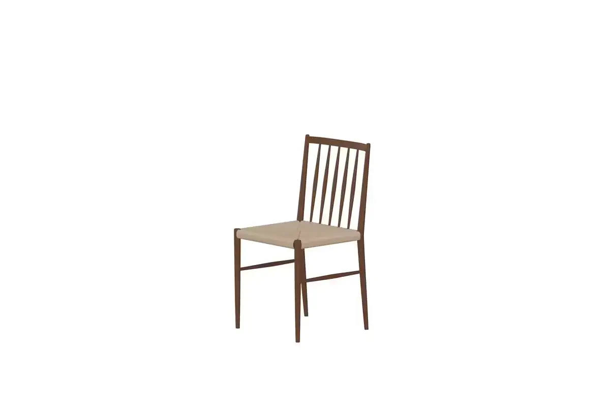 En brun trästol med ljusbeige sits och rygg. Perfekt för att få en känsla för stol mått i ditt hem.