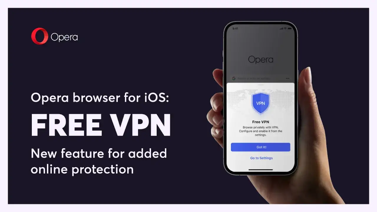 Przeglądarka Opera na iOS oferuje darmowy VPN dla dodatkowej ochrony online.