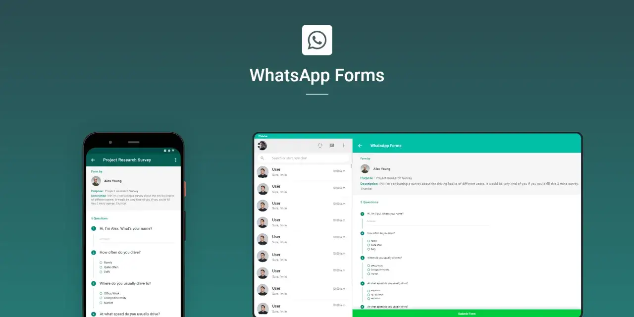 Jak zrobic ankiete na WhatsApp? Zobacz przykładowy formularz badania projektu na ekranie telefonu.
