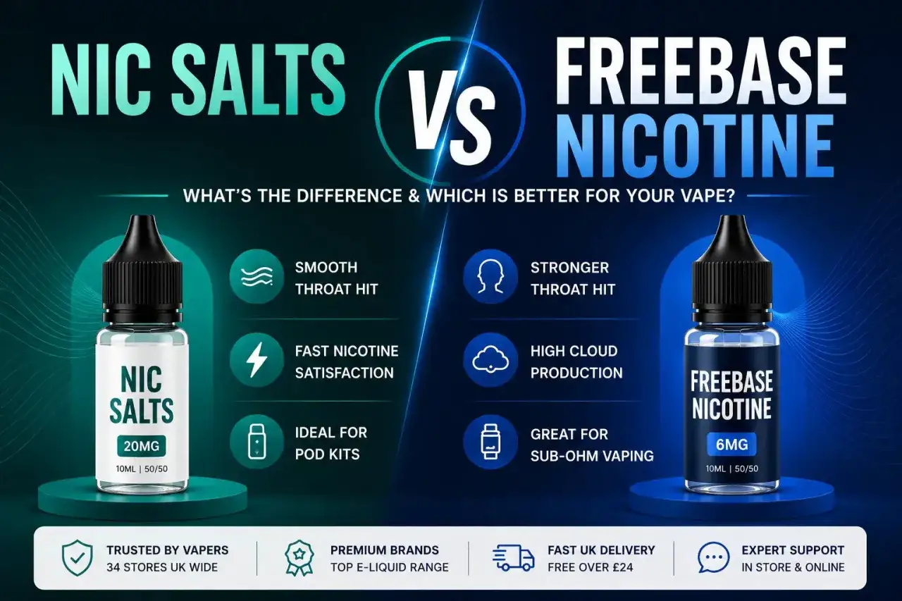 Comparativa de nicotina: sales vs. freebase. Descubre los beneficios de la nicotina para tu vapeo, desde satisfacción rápida hasta producción de nubes.