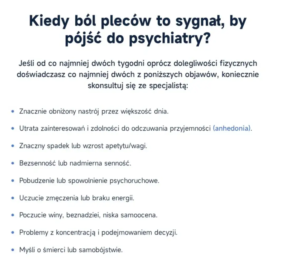 Fizyczne objawy depresji, ból, zmęczenie