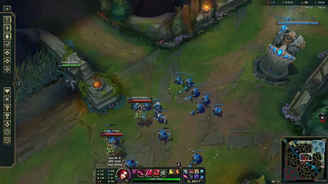 Gra League of Legends z widocznym w rogu ekranu FPS: 57. Dowiedz się, jak włączyć FPS w LoLu, by monitorować wydajność gry.
