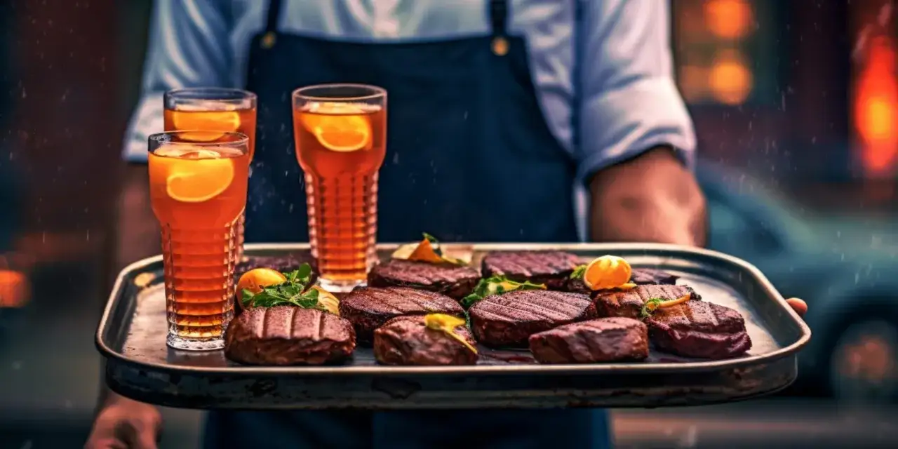 Taca z grillowanymi stekami i drinkami z pomarańczą. Idealne połączenie, z czym pić rum?