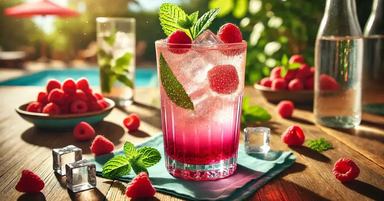 drinki z różowym ginem z truskawkami i malinami