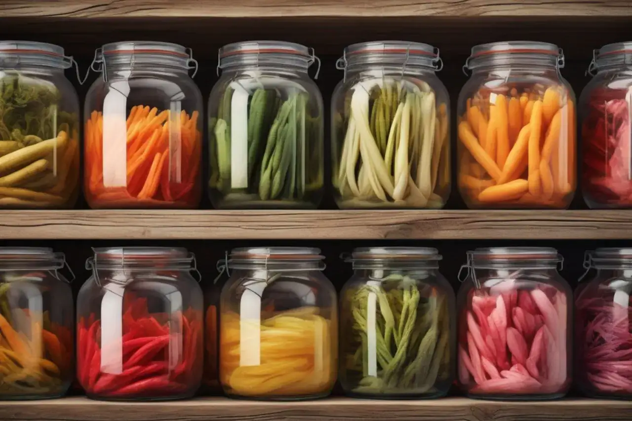 Bunte Gemüse-Sticks in Gläsern, bereit zum **fermentieren im Schraubglas**. Ein Fest für die Augen und den Gaumen.
