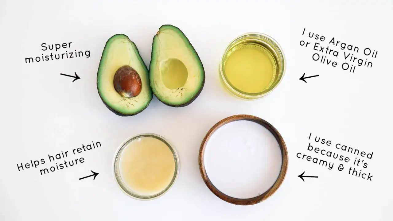 Avokado, oljor och kokosmjölk för superåterfuktande hår. Avokadoolja hårvård är toppen!