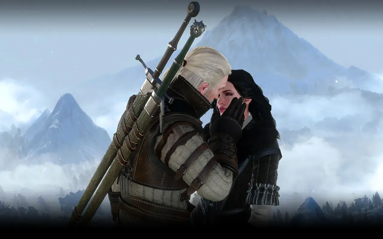 Geralt i Yennefer w g&oacute;rach, czuły moment przypominający 