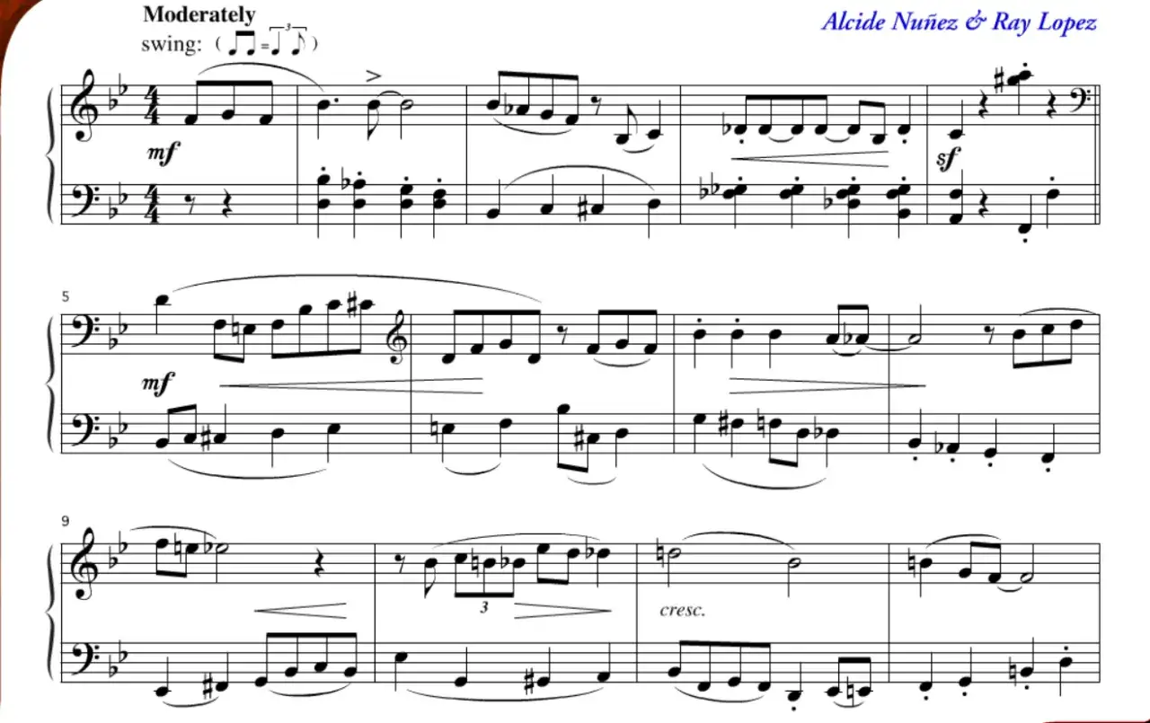 Partition de piano avec indication 