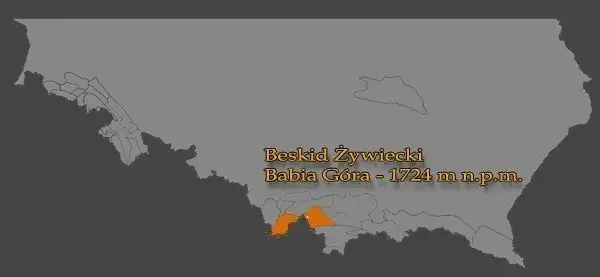 Babia G&oacute;ra mapa lokalizacja Beskid Żywiecki