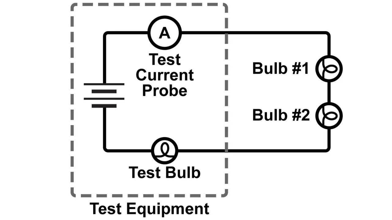 Schema di un circuito con una batteria, un 