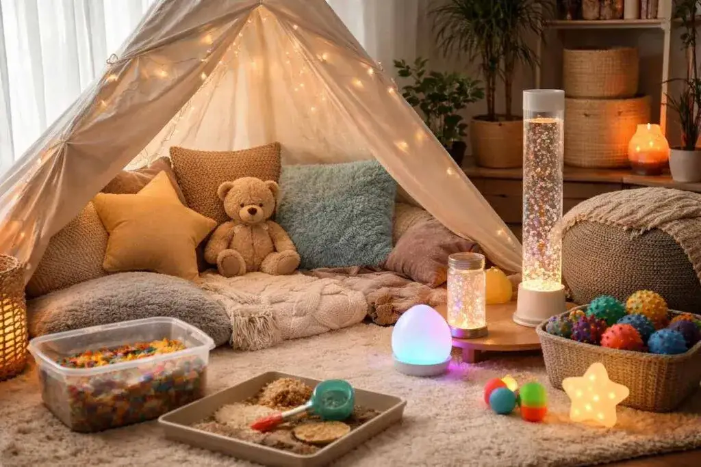 dziecko bawi się w kąciku sensorycznym w domu