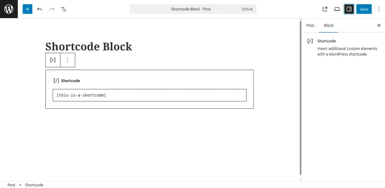 Édition d'un bloc shortcode WordPress avec le shortcode