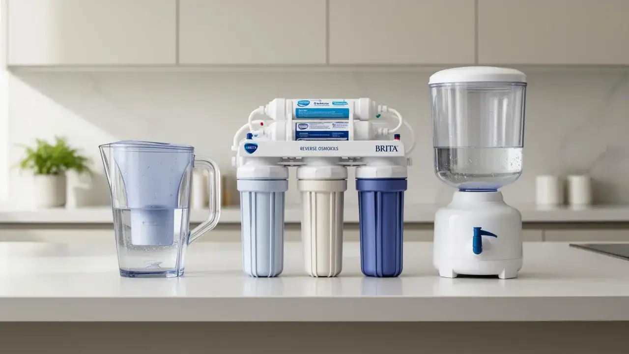 Système de filtration d'eau Brita avec carafe et distributeur. L'eau filtrée est-elle un danger ? Ce système promet une eau pure.