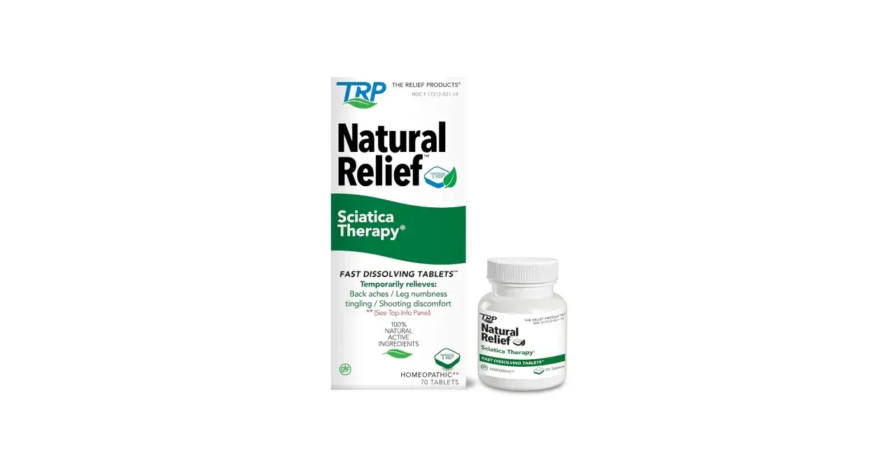 Ischias Medikamente: TRP Natural Relief Sciatica Therapy, schnelllösliche Tabletten für Rückenschmerzen und Beinbeschwerden.