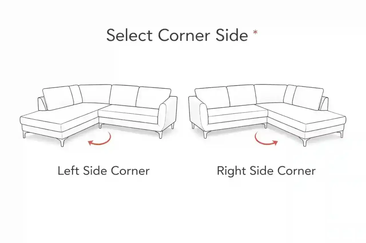Illustration showing two sectional sofas. The left one has the chaise on the left, indicating what left hand facing means. The right one has the chaise on the right.