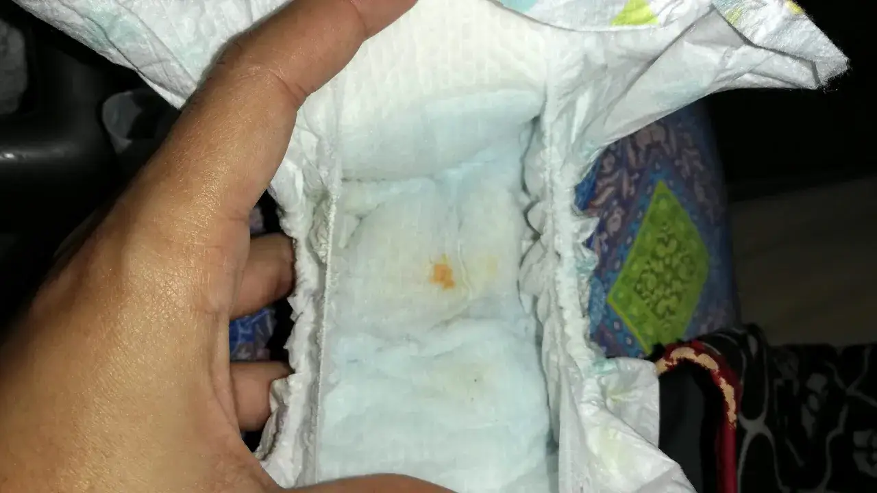 Pañal de bebé con pequeñas manchas anaranjadas. ¿Por qué un bebé recién nacido no orina? La respuesta está en su dieta líquida.