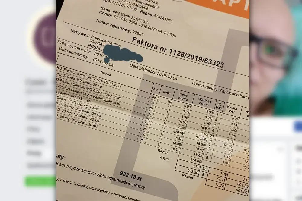 faktura imienna leki recepta