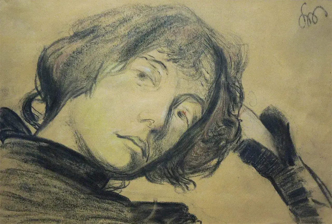 Portret Dagny Juel Przybyszewskiej, zamyślonej, z ręką podpartą na policzku.