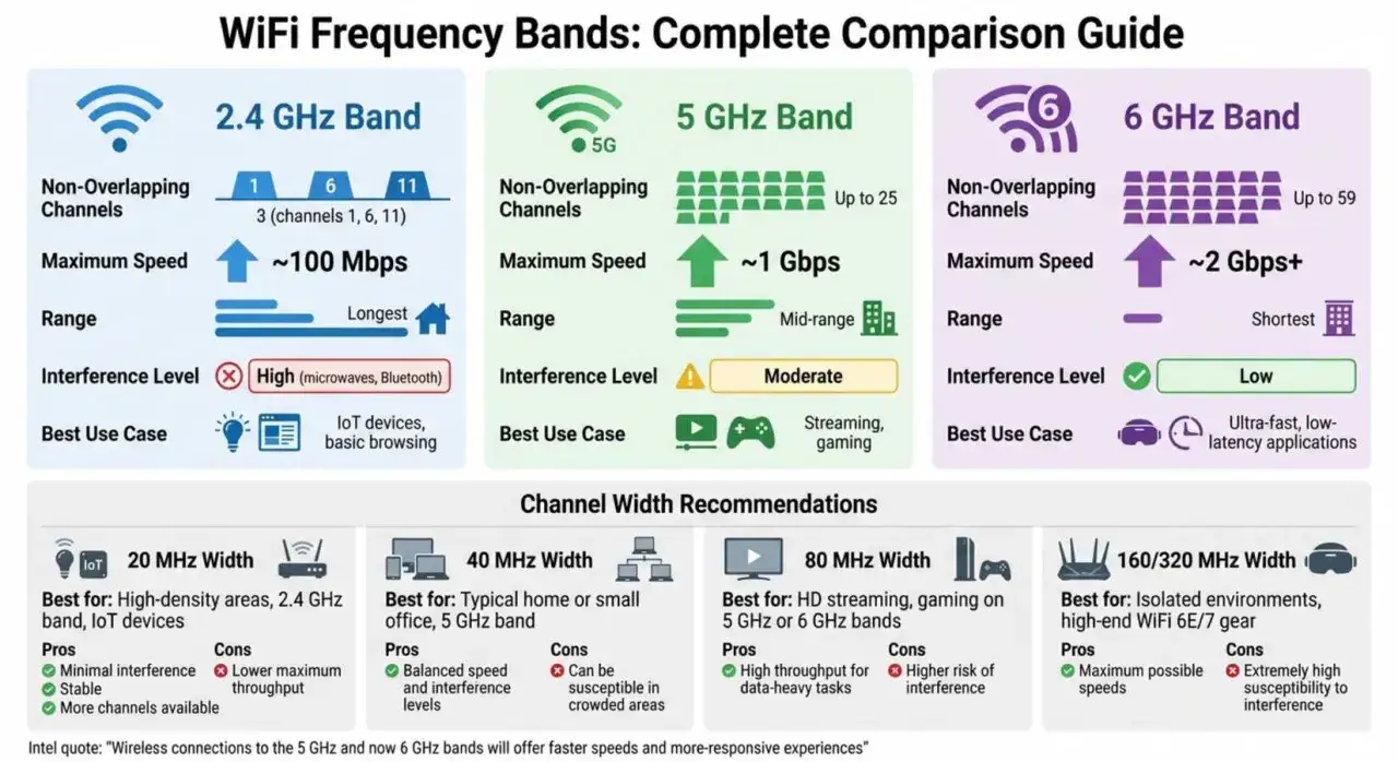 Gu&iacute;a compara bandas WiFi: 2.4 GHz (larga distancia, IoT), 5 GHz (streaming, juegos) y 6 GHz (ultra-r&aacute;pido). Aprende como saber que WiFi tengo.