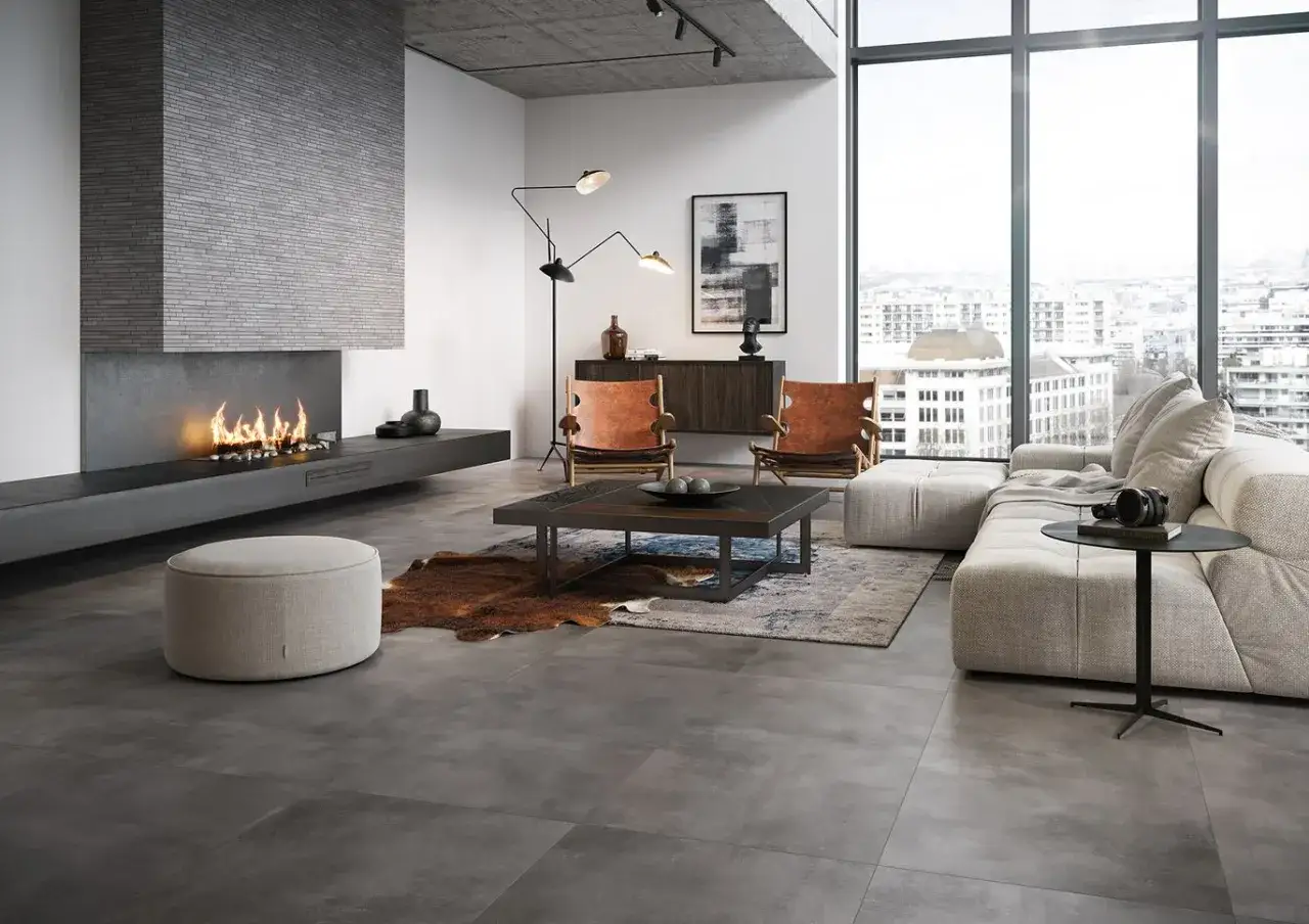 Nowoczesny salon z kominkiem gazowym do salonu, który stanowi serce pomieszczenia. Ciepło ognia rozświetla przestrzeń, tworząc przytulną atmosferę.