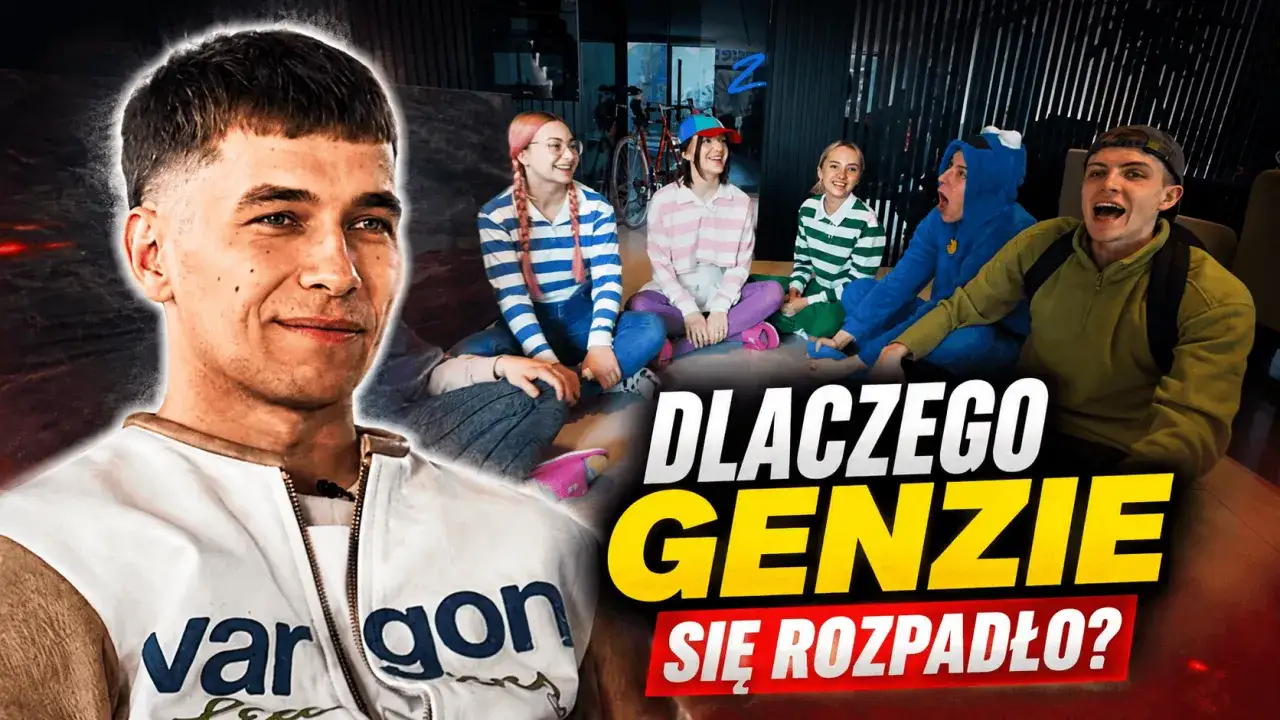 Kto jest w Genzie? Młodzi ludzie w kolorowych strojach siedzą na podłodze, a obok nich tekst