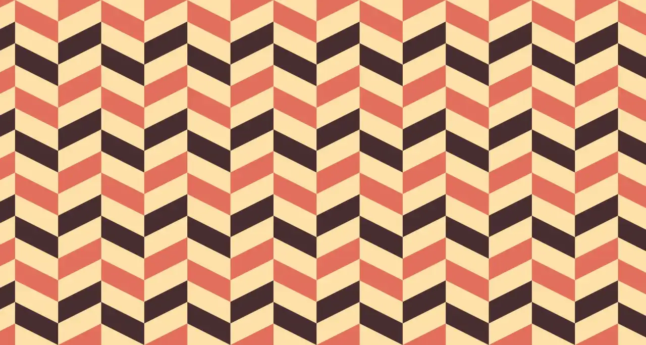 Wzór w stylu retro z ciemnobrązowymi, łososiowymi i beżowymi chevrons.
