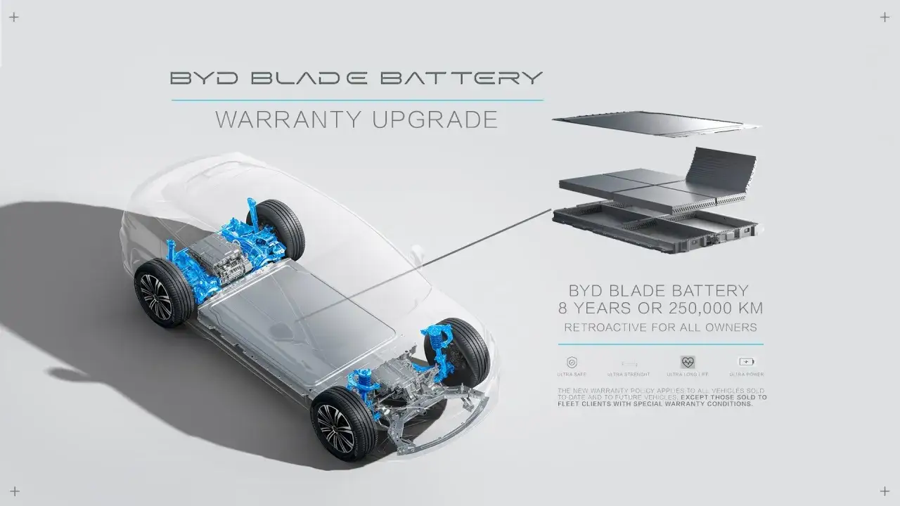 Ulepszona gwarancja na baterię BYD Blade Battery: 8 lat lub 250 000 km. Dowiedz się, ile kosztuje bateria do samochodu elektrycznego z taką ochroną.