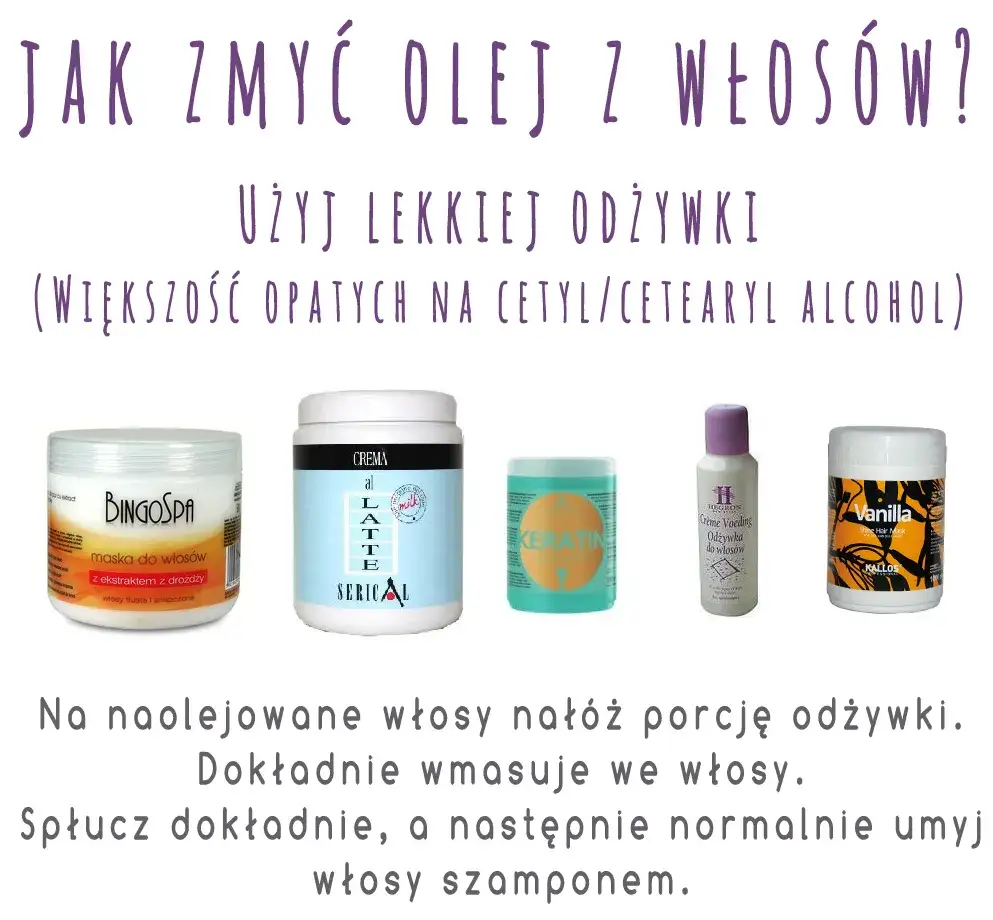 nakładanie odżywki na włosy po olejowaniu, emulgowanie oleju
