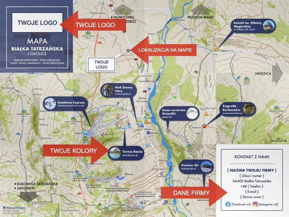 Białka Tatrzańska mapa położenia góry Pogórze Spisko-Gubałowskie