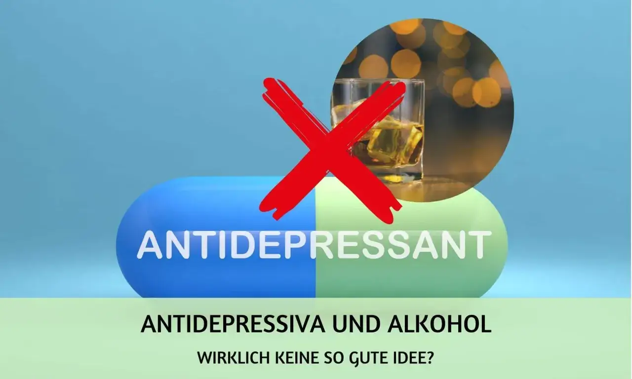 Antidepressiva och alkohol: en röd kryssning över ett glas whisky. En påminnelse om att detta inte är en bra kombination.