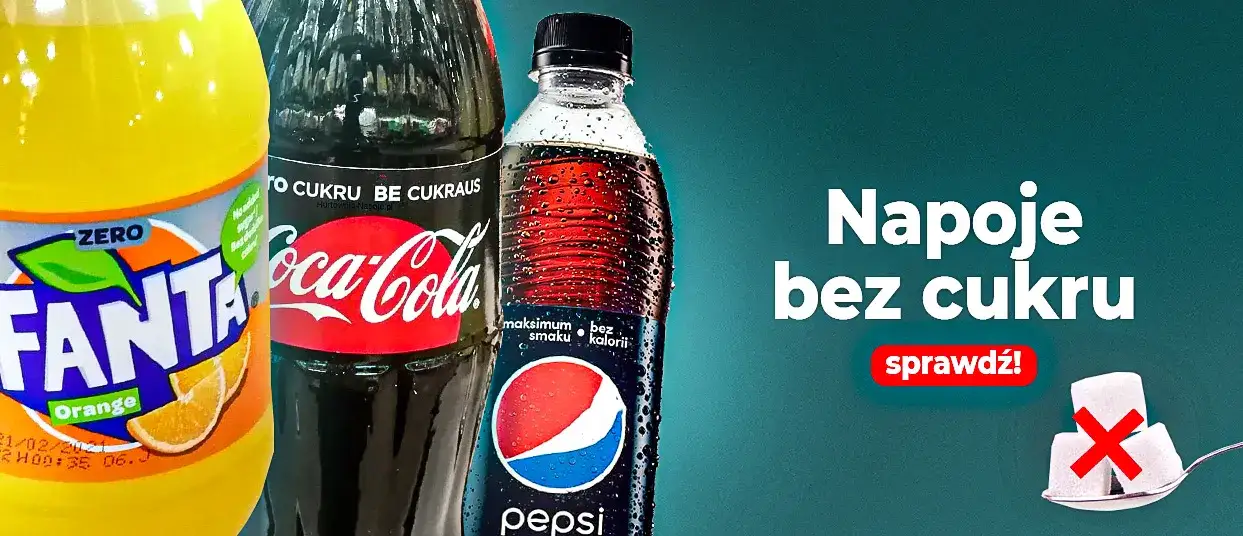 różne napoje bez cukru na półce sklepowej