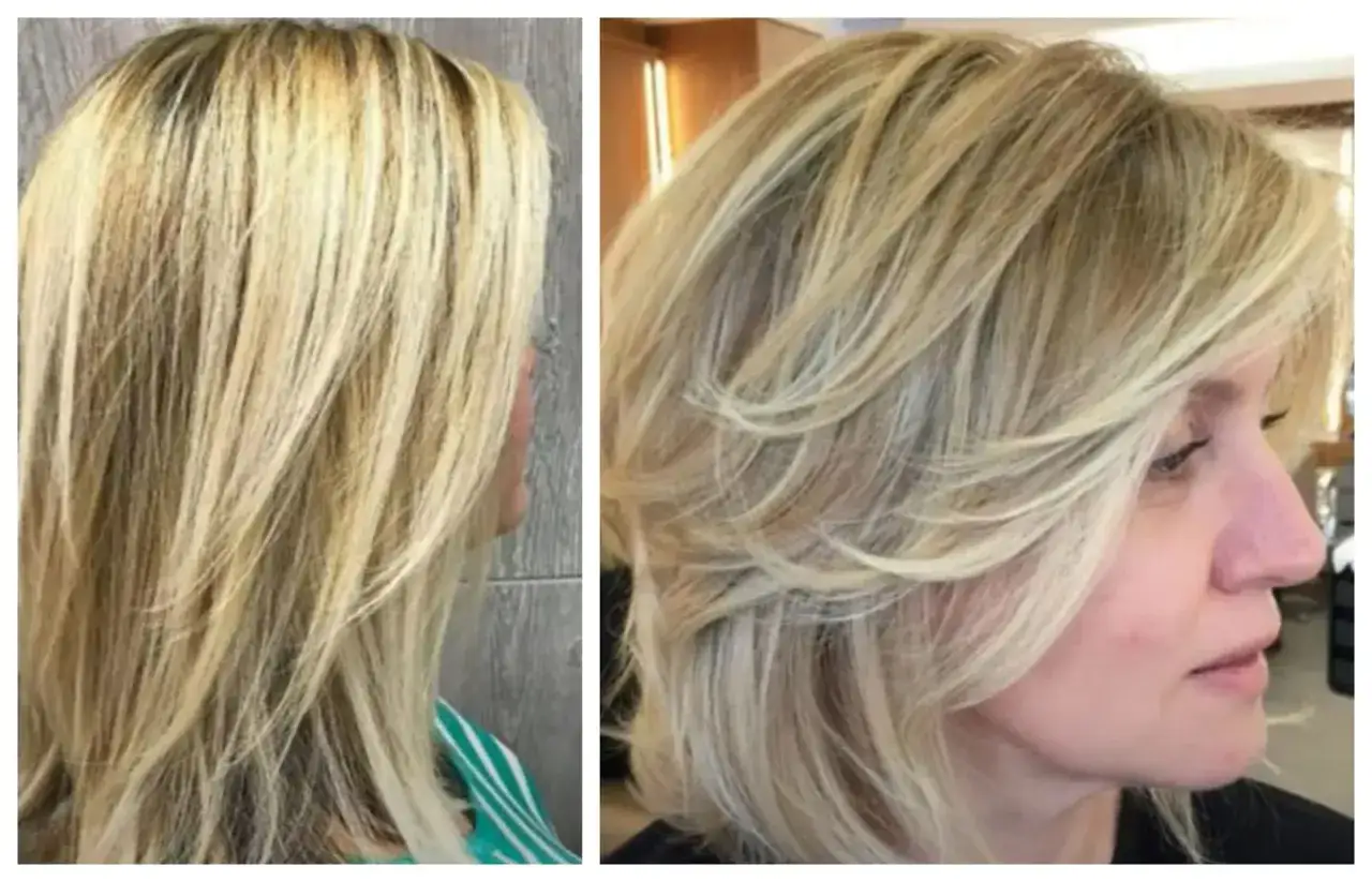 Jasny blond z refleksami to świetny wybór, jaki kolor włosów dla pań po 60. Optycznie odmładza i dodaje blasku.