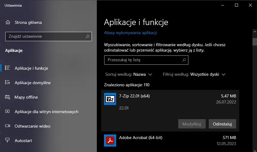 Jak odinstalować program Windows 11 ustawienia