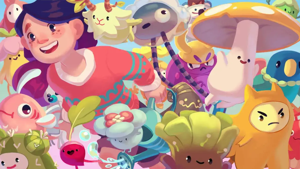 Radosna dziewczynka otoczona przez kolorowe stworki, jak w grach pokemon na PC.
