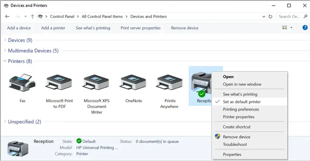 Ustawienia drukarki Windows 10/11
