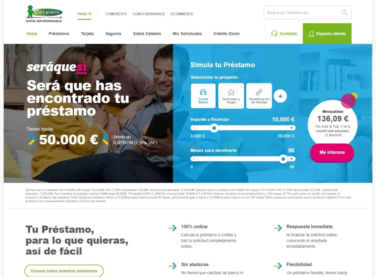 Simulador de préstamos Cetelem. Averigua cuanto tarda Cetelem en aprobar una financiación y simula tu préstamo online.