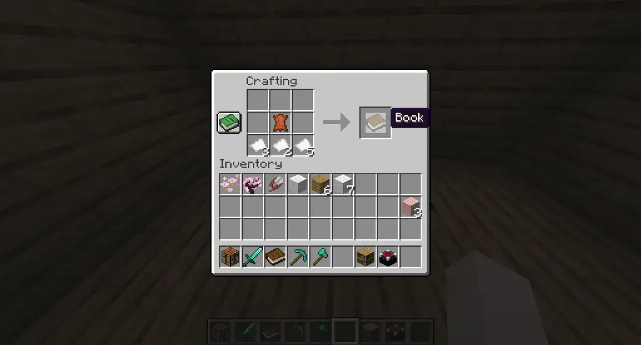 Jak zrobić książkę w Minecraft: skóra i papier tworzą księgę.