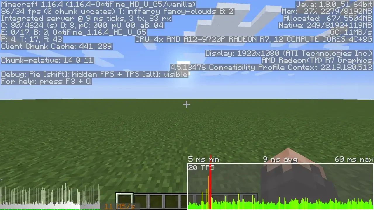 Minecraft F3 ekran debugowania