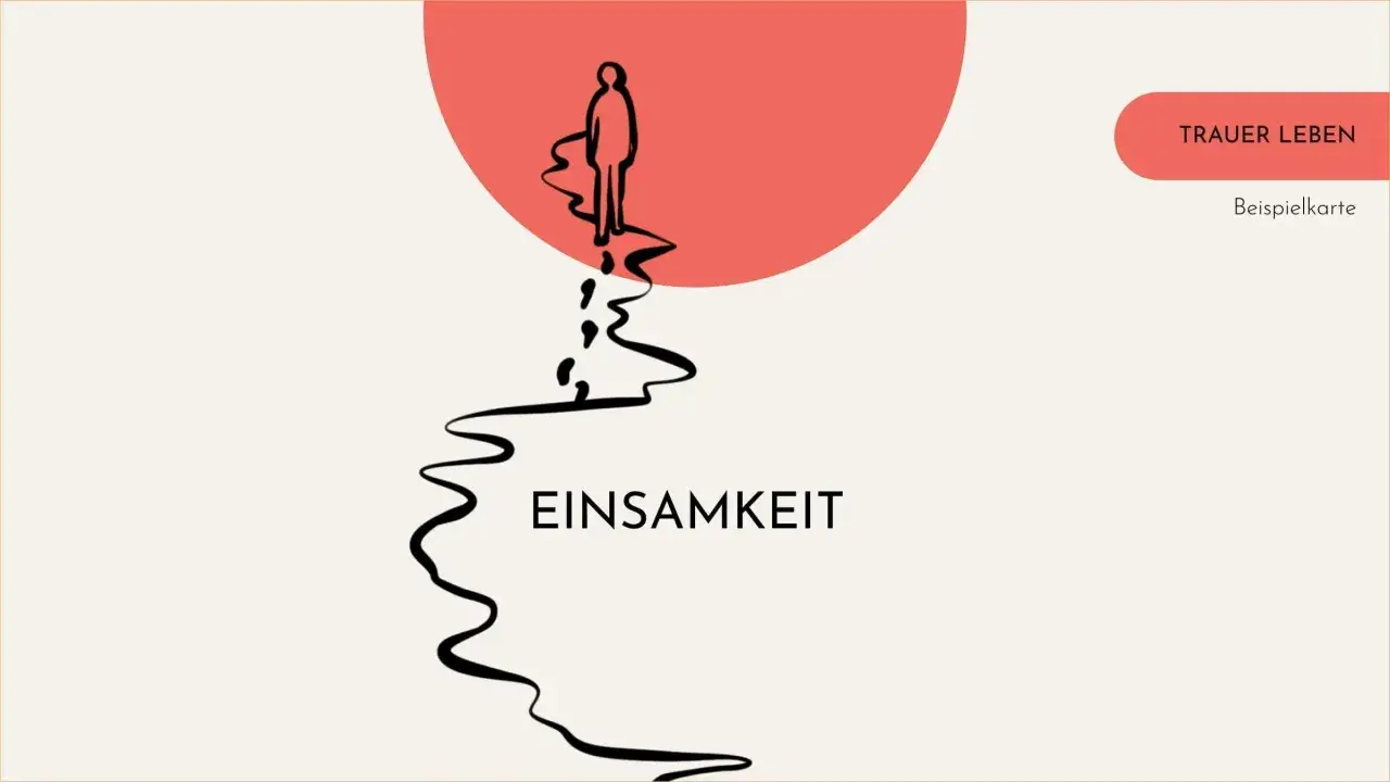 Eine einsame Figur steht vor einem roten Kreis. Ein Pfad aus Fu&szlig;abdr&uuml;cken f&uuml;hrt weg, symbolisiert Trauer und Einsamkeit.