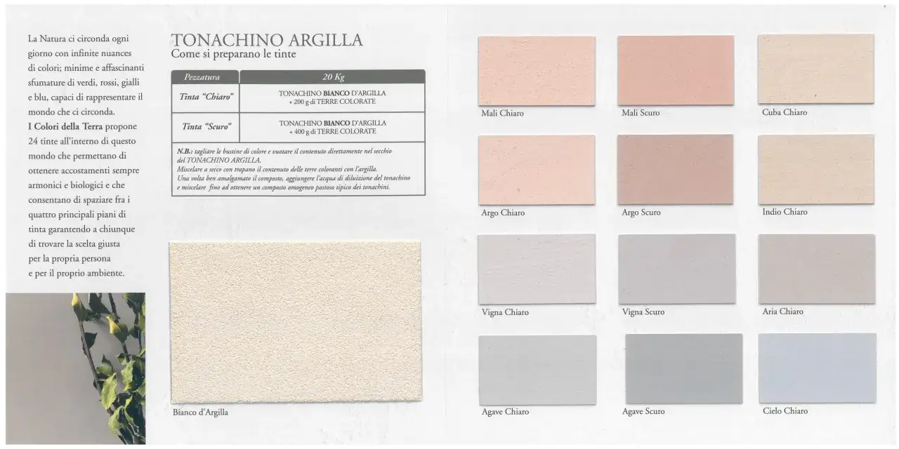 Campioni di colori per argilla: sfumature naturali per ogni progetto. Diverse tonalit&agrave; di rosa, grigio e beige.